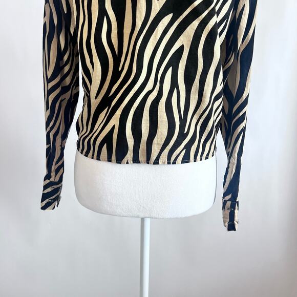 RACHEL ZOE ANIMAL PRINT RETRO 90'S TIE AT THE WAIST LONG SLEEVE BLOUSE SIZE MED - Picture 5 of 11